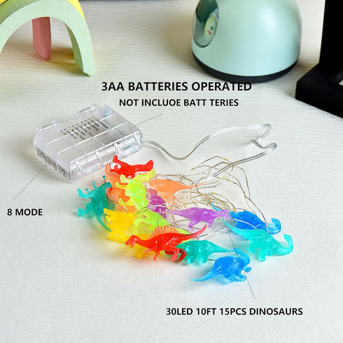 9.8FT 30LED (8 Dinosaur String Lights - Jurassic Themed Dinosaur Lights for Kids Room, Birthday Party & Christmas