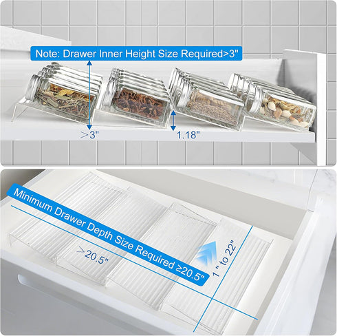 8 11'' 22'' Spice Drawer Organizer, Pcs Clear Acrylic Drawer Seasoning Organizer, Expandable From to Kitchen Spice Rack