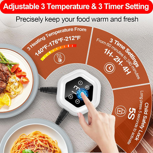 YOHHOS 6-Pad 3 3 Warming Mat for Food,Upgrade Food Warming Mat,Fast Heating Silicone Warmer Tray with Level Temperature
