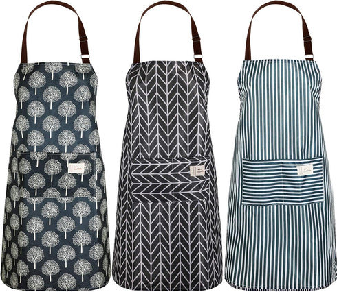 SATINIOR 3 Pieces Adjustable Bib Apron with Pockets, Waterproof Cooking Aprons for Men and Women, Chef Baking Cleaning