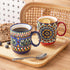 Set 6, 14 oz Henten Home Porcelain Coffee Mug of Colorful Latte Cup with Handle, Boho Ceramic Mug for Hot Chocolate