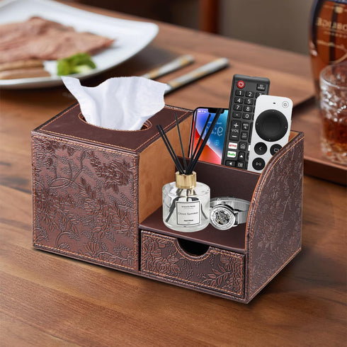 Nightstand Organizer with Tissue Holder, Modern Decorative Cube Tissue Box Cover for Remote Control, Bathroom, Home,