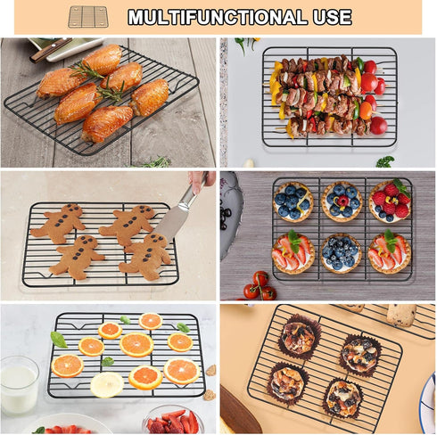 P&P CHEF Non-stick Mini Baking Rack Set of 2, 8.6” x 6.2” Stainless Steel Cooling Racks for Cooking and Grilling
