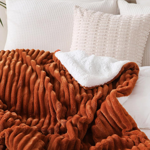 5060 Cozy Burnt Orange Sherpa Fleece Throw Blanket for Couch Sofa Bed,Double Side Soft Fuzzy Plush Thick Flannel