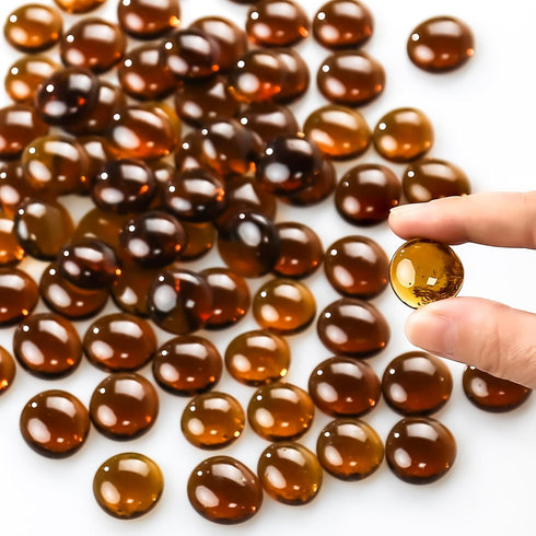 CYS EXCEL Amber Glass Gemstone Beads, 1 LB Flat Marble Beads for Aquarium Decor, Approx. 85-100 PCS