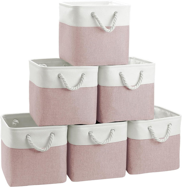 FinishingBo Cube Storage Bins, 6 Pack 11x11 inch with Cotton Handles for