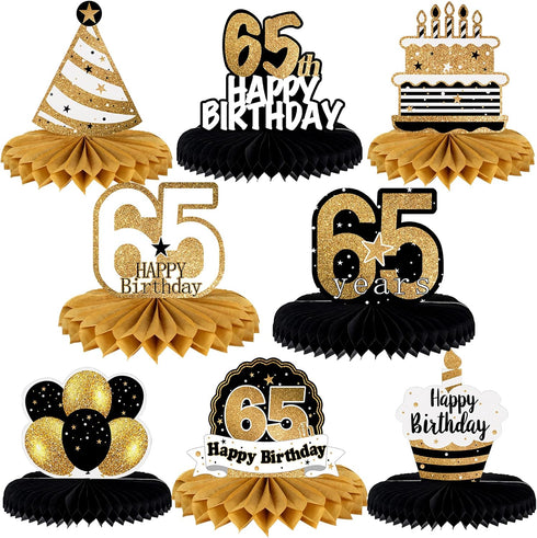 LINGTEER Happy 65th Birthday Table Honeycomb Centerpieces - Cheers to 65th Birthday Party Decorations Gift Sign