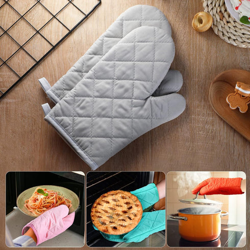 Nuogo 9 Pair Oven Mitts - Quilted Terry Cloth Lining Extra Long Heat Resistant Kitchen Gloves, 11 Inch