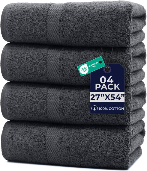 DAN RIVER Bath Towels Set of 4, 27 x 54 Inches, 100%