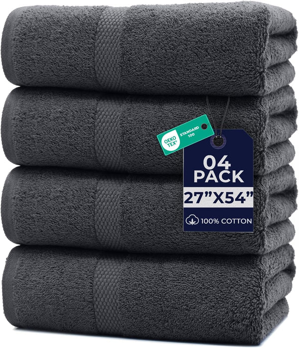 DAN RIVER Bath Towels Set of 4, 27 x 54 Inches, 100%