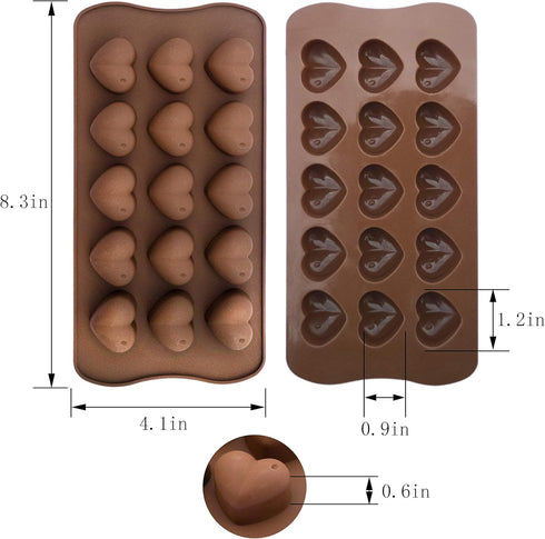 homEdge 15-Cavity Dimpled Heart Shape Chocolate Mold, Silicone for Gummy and Candy