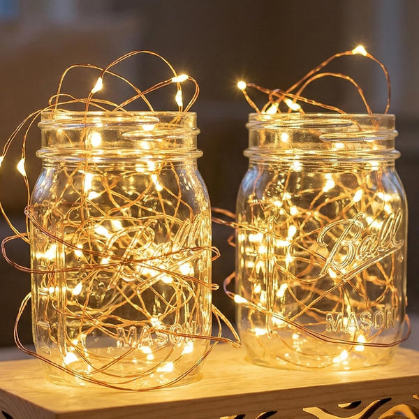 DomeStar 2 Pack Fairy Lights Battery Operate, Rechargeable Lights with Timer, Waterproof