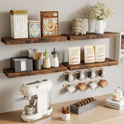 Set 4, Fixwal Wood Floating Shelves, Wall Shelves of Shelves for Wall Decor, with Invisible Brackets for Bathroom