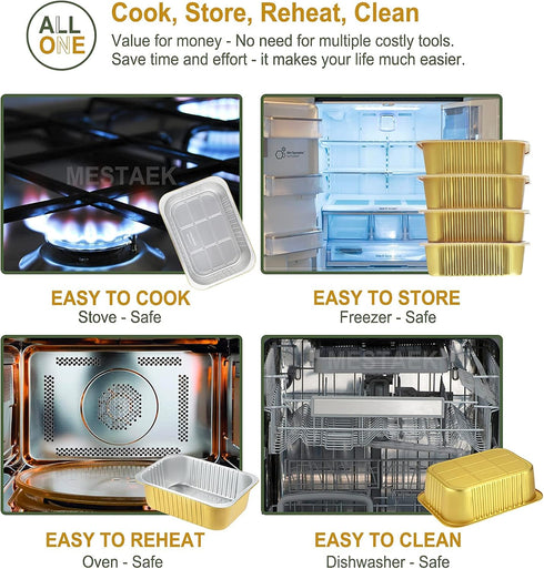 7x5 Sturdy Foil Pans + Snap-On Lids (5 Pack) | 2X Thicker Heavy Duty Reusable Foil Tins 20oz | Grill Oven Microwavable Multi-Use Pan, Pot| Disposable Aluminum Foil Pans for Baking Cooking by MESTAEK