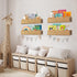 Set 2 15.8" Nursery Book Shelves of - Artisanal Natural Rattan Scalloped Book Shelf for Kids Rooms W, Cute Wicker