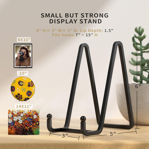 6 Inch Black Metal Square Easel Stands for Plates, Photos, Decor (2 Pack)