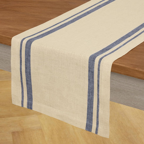 36 Inches 100% 14 36 Inch Solino Home Linen Striped Table Runner - Pure Linen Navy and Natural French Stripe Small