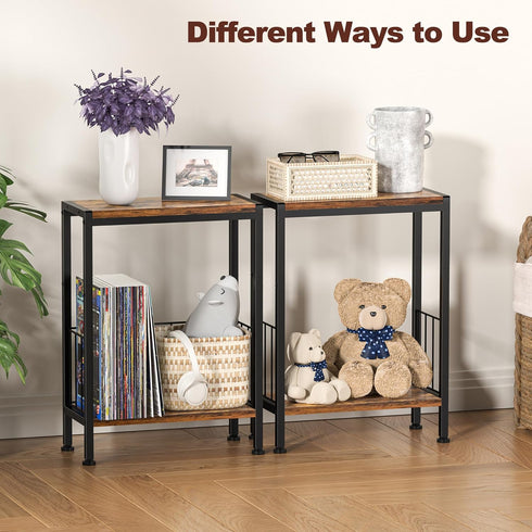 Narrow Side Table, Skinny End Tables with Magazine Holder, Small Sofa Table for Small Spaces, Space-Saving Design, Slim
