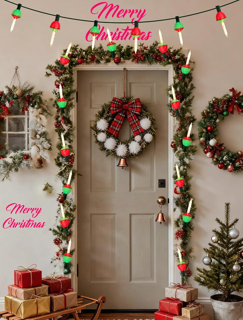 Hobbynors 15.5ft 15 Vintage Christmas Bubble Lights - Strand with Nostalgic Bubbling Candles, Warm White Glow & Green