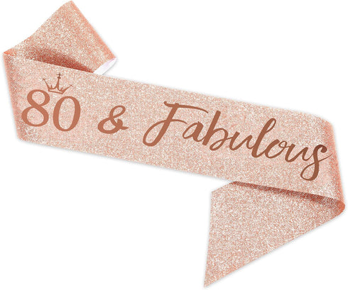 Rose Gold Birthday Tiara and Sash, Fabulous 80th Birthday Party Favor for Women