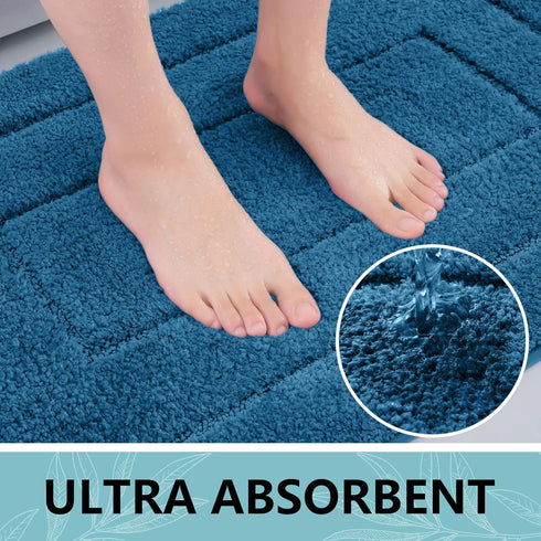 Buganda Bathroom Rugs, 24" x 16", Peacock Blue Soft Microfiber Bath Mats, Non-Slip Shaggy Carpet for Bathroom Floor