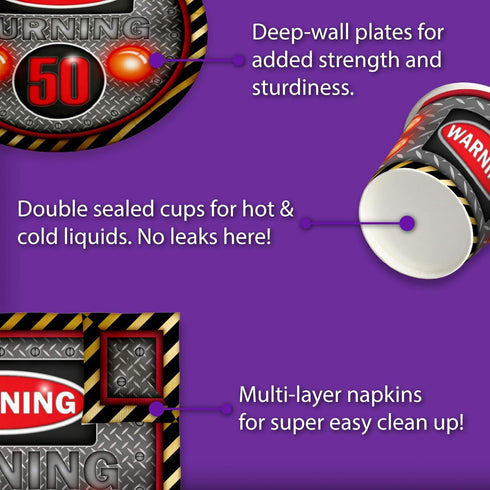 Warning Sign 50th Birthday Party Supplies Set, Plates Napkins Cups Tableware Kit for 16