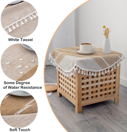 24 Inch Small Waterproof Cotton Linen Washable Tablecloth Farmhouse Wrinkle Free Round Burlap Table Cloths Coffee Heavy