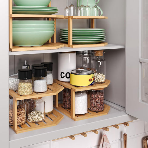 Shelf(3 Pack),2 Countertop,Pantry VERTORGAN Bamboo Corner Tier Plate Organizer for Cabinet and Dish and Spice Rack