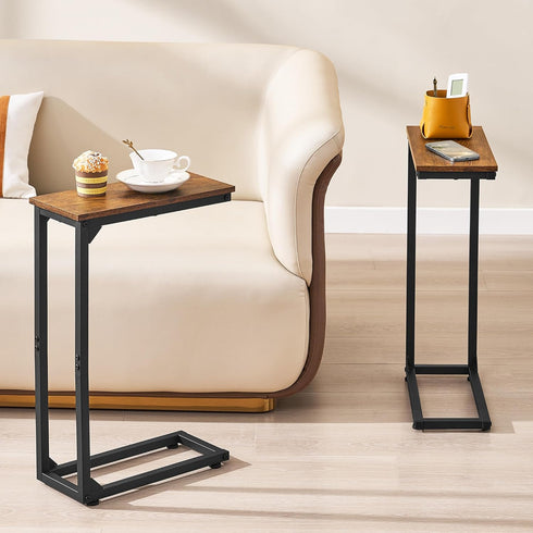 DALEMHOME Set 2 HKET1003-2BR C Shaped End Table, Couch Table That Slide Under, Small Side Table for Couch, Sofa