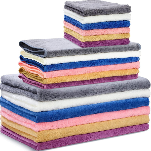 Moukeren 18 Pcs Microfiber Bath Towel Set 6 Bath Towels 6 Hand