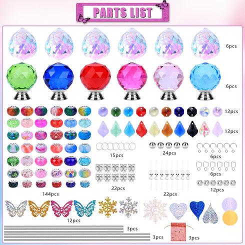 340 (340Pcs VICTLOV Crystal Suncatcher Making Kit, Pieces with Beads, Snowflakes, Butterflies, Glass Balls for Garden