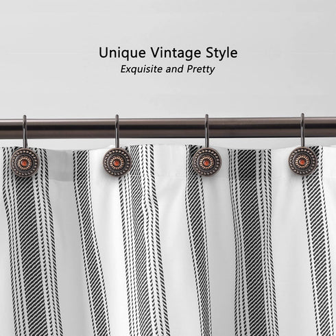 Decorative Bronze Shower Curtain Hooks, Rust Proof Rings for Bathroom, 12Pcs Shower Curtain Liner Hooks