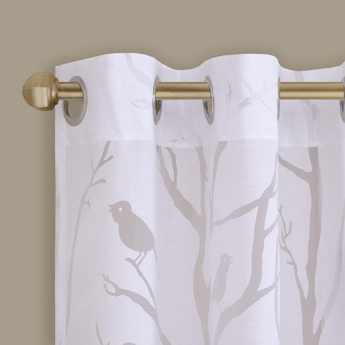 Madison Park Semi Sheer Single Curtain, 50x84, Grommet Top Botanical Print for Living Room, Bedroom, Bird White