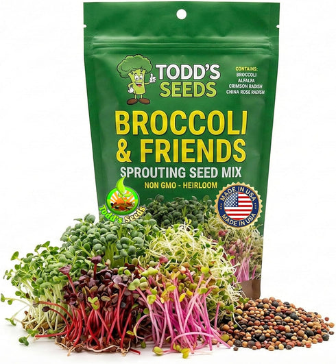 Todd's Seeds Broccoli and Friends Sprouting Seed Mix: Broccoli, Crimson Clover, Red