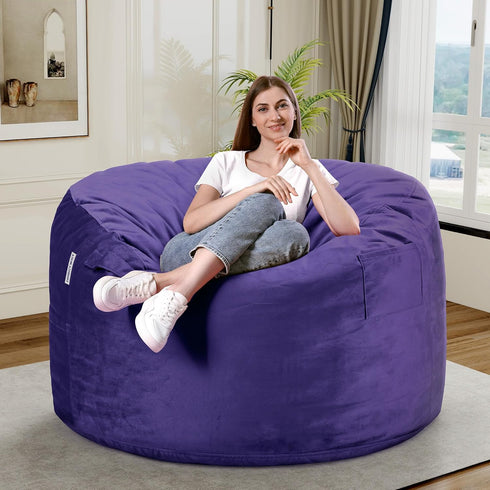 3Ft 3' HABUTWAY Bean Bag Chair Luxurious Velvet Ultra Soft Fur with High Rebound Memory Foam Bean Bag Chairs for Adults