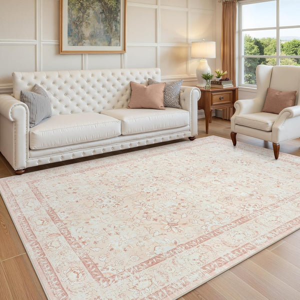 LIVEBOX 5x7 Washable Rug, Soft Boho Pink Rugs for Bedroom Girls, Non-Slip