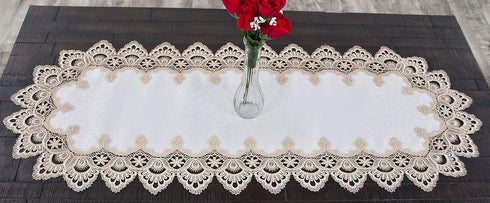 Gold European Lace, Antique Jacquard Fabric, Table Runner, Dresser Scarf (16Wx44L)