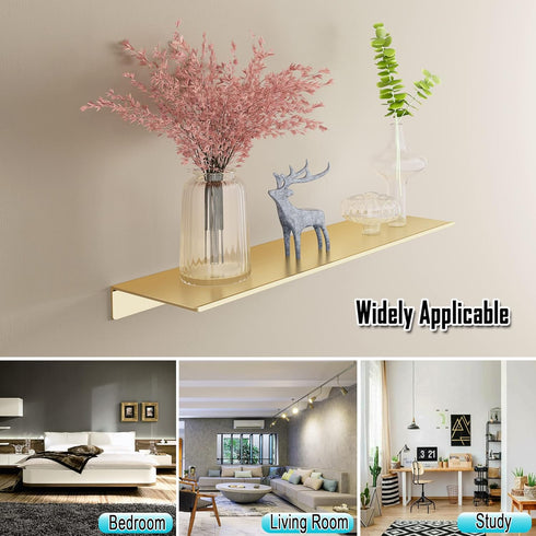 Set 2, HNVNER Metal Floating Shelves, of Brushed Gold Wall Shelves Picture Ledge, Shower Caddy Wall Mounted, Decorative