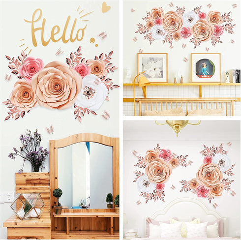 Paper Flowers Decorations for Wall, Large 3D Artificial Flower Wall Decor for Nursery, Bridal Shower