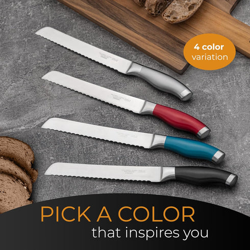 Orblue Serrated Bread Knife, Ultra-Sharp Stainless Steel Professional Grade Cutter - 8-Inch Blade with 5-Inch Handle,