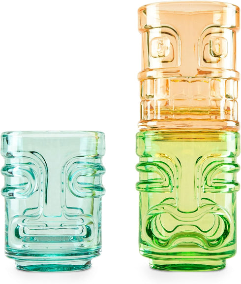 True Zoo Tiki Shot Glasses Set of 3 - Stackable Tropical Glassware, Holds 2 Ounces, Multicolor