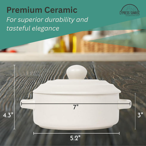 CYPRESS SUNRISE 5 Brie Baker with Lid and Spreader - White Ceramic Baking Dish for Cheese, Baked Brie, Fondue, Dip