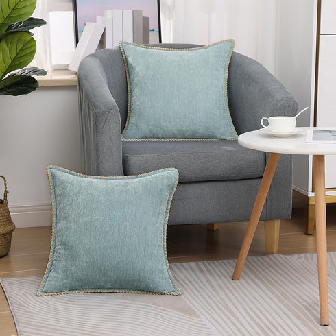 decorUhome Chenille Soft Throw Pillow Covers - 16x16 Set of 2, Farmhouse Velvet Decorative Covers, Aqua Haze