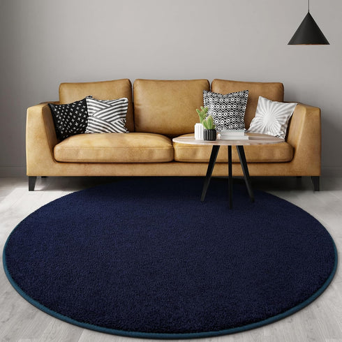 Ultra Soft Round Area Rugs 4x4 Feet Navy Blue Thickened Memory Foam for Living Room, Non-Slip Circular Rug