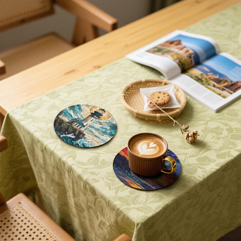 6 Set Lighthouse Coasters Leather Round Drink Coasters Pcs with Holderor for Cup Drink Coffee Table Bar Home Decor
