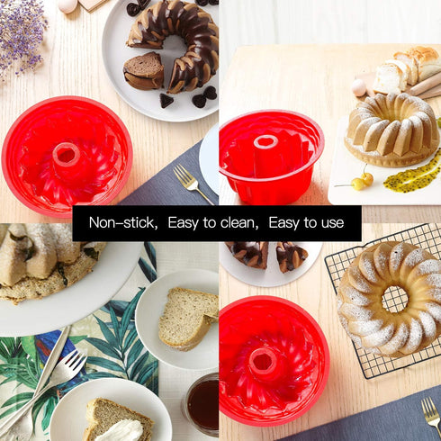 Silicone Fluted Bunte Cake Baking Pan, European-Grade LFGB Silicone Round Cake Mold, Non-Stick Cake Pan for Jello,