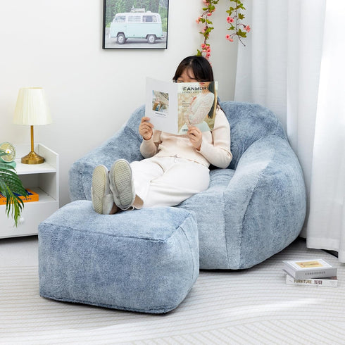 15"(H) 6.6LB HollyHOME Bean Bag Ottoman Pouf, Memory Foam Filled Footstool for Sofa, Accent Stuffed Footrest Stool