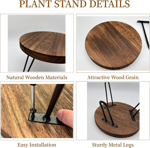 8'' 5-10 Inch Wood Plant Stand Indoor Outdoor, Wooden Planter Stands Fit Pot, Plant Stool Flower Pot Stand Gardening