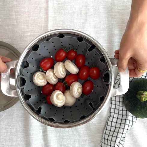 Korean Made Silicone Steamer Basket, 10" Size, Flexible Design Steamer Insert (Gray)