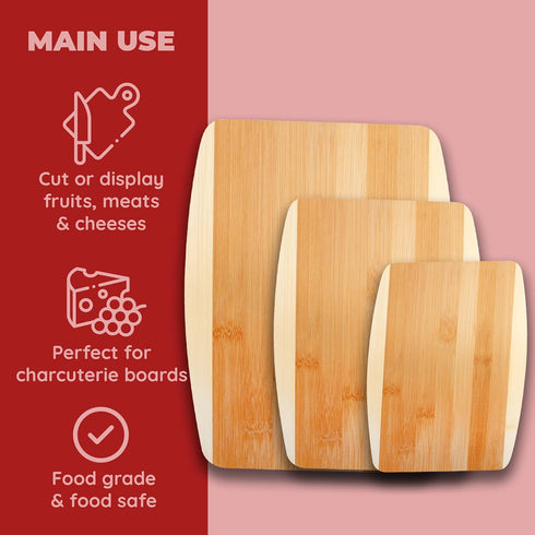 Bamboo Cutting Board Set, Eco-Friendly Wood Chopping Boards for Meal Prep and Serving in Assorted Sizes